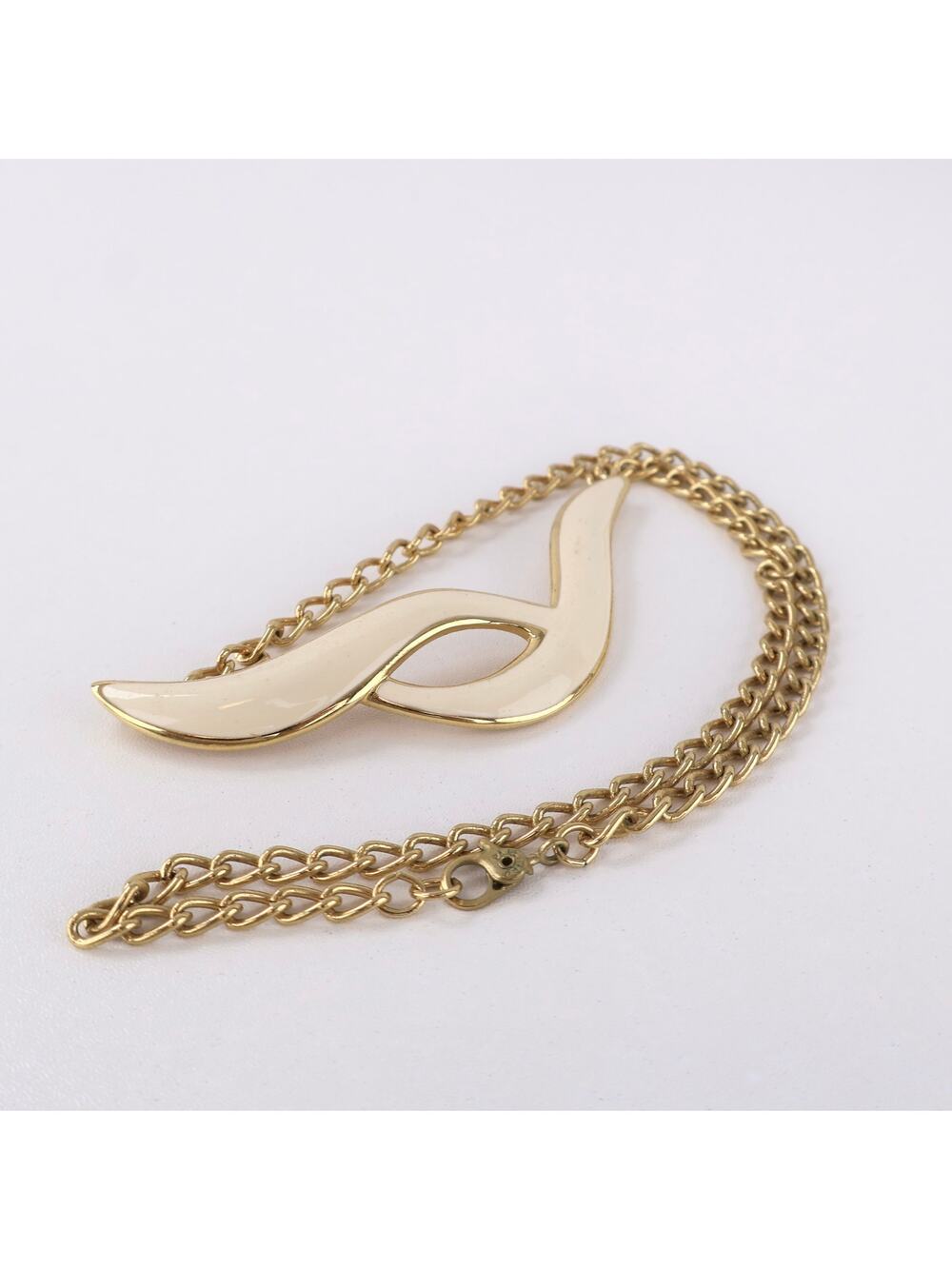 Vintage Monet Gold Tone Cream Enamel Modernist Abstract Bib Necklace‎ Collar